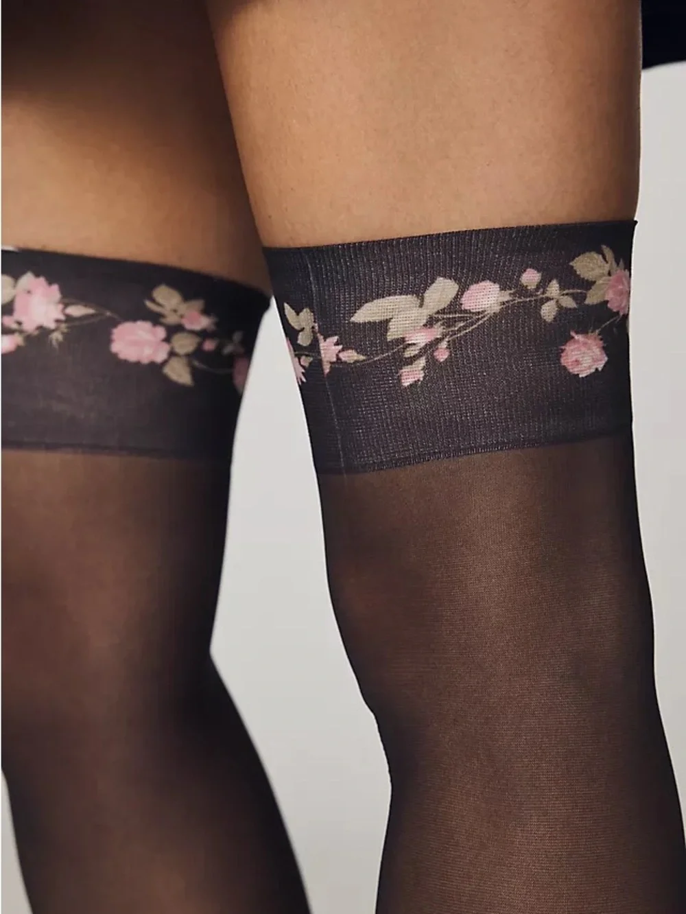 For Love And Lemons Black Rose Vine Thigh-High Floral Print Tight Socks NEW M/L